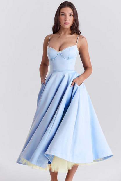 Damen Sommerkleid Midilänge Bustier