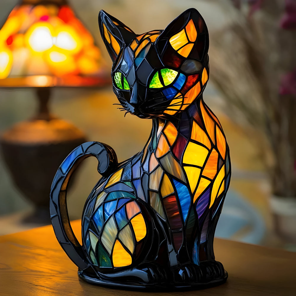 Glas Katzenlampe Farbwechsel Tischleuchte Handgefertigt - Norvielle