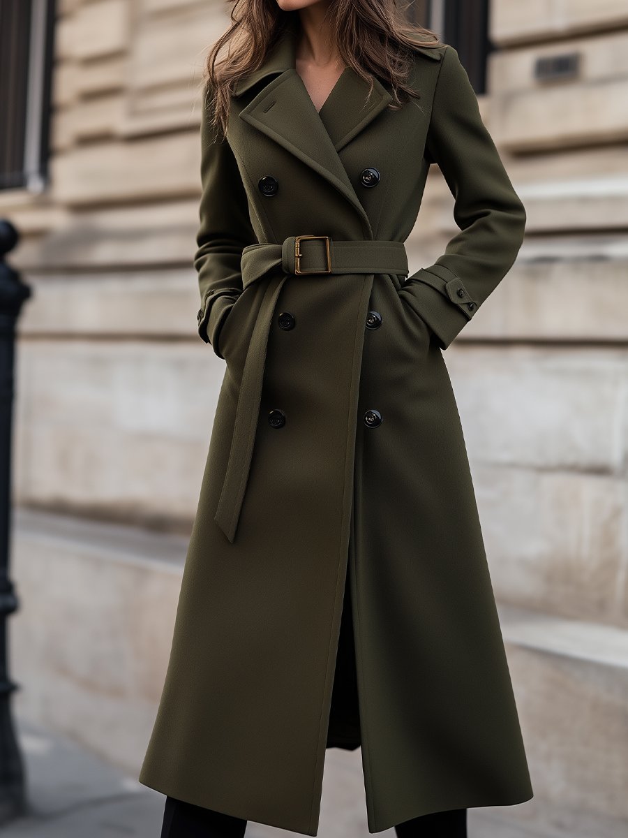 Damen Winter Trenchcoat Lang mit Gürtel - Norvielle