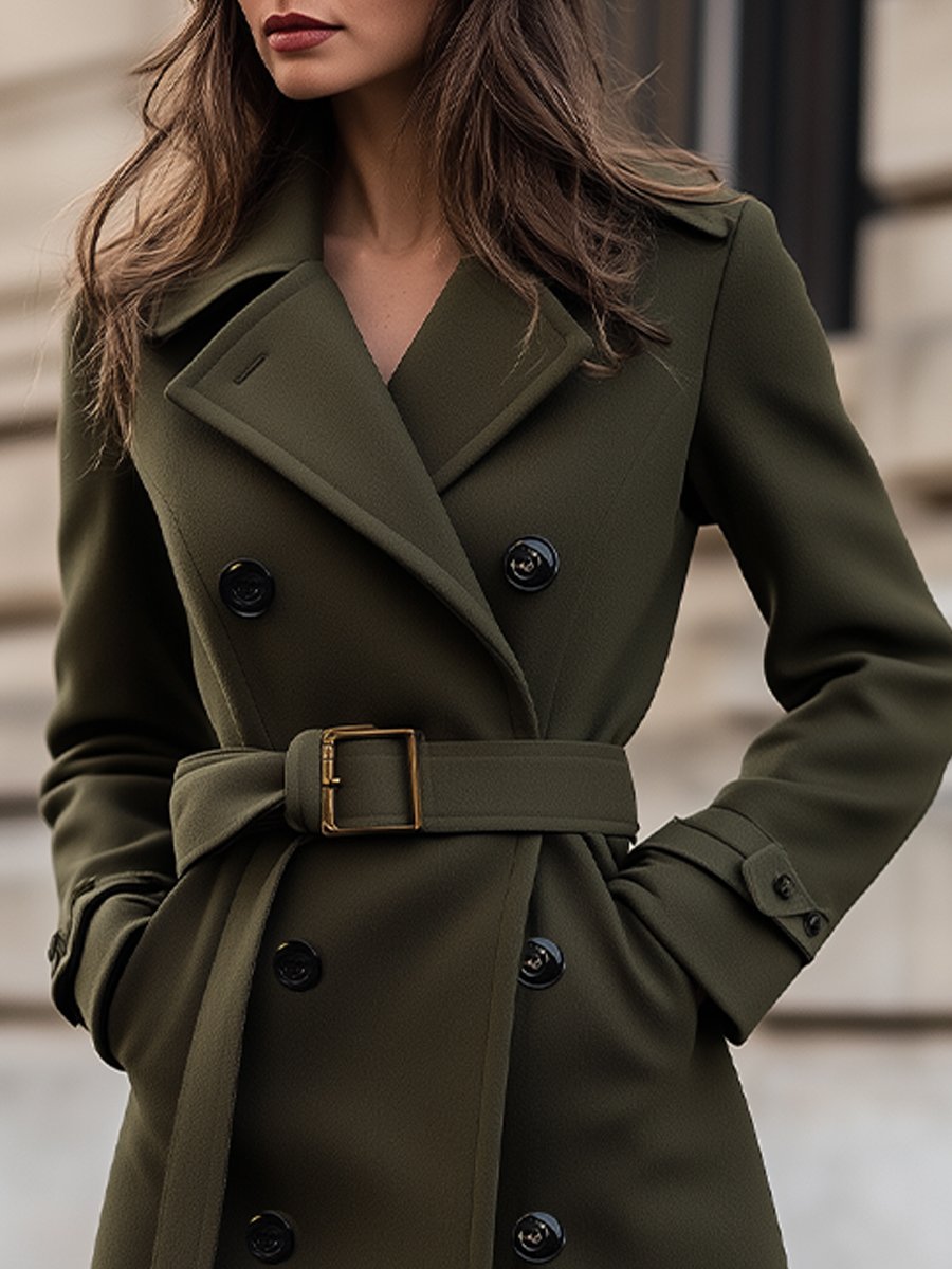 Damen Winter Trenchcoat Lang mit Gürtel