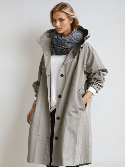 Damen Trenchcoat Knopfleiste Hocher Kragen - Norvielle