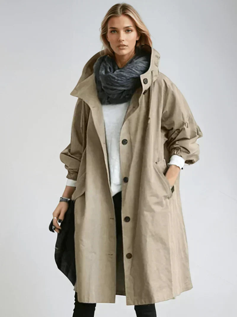 Damen Mantel Lang Leder Schwarz - Norvielle