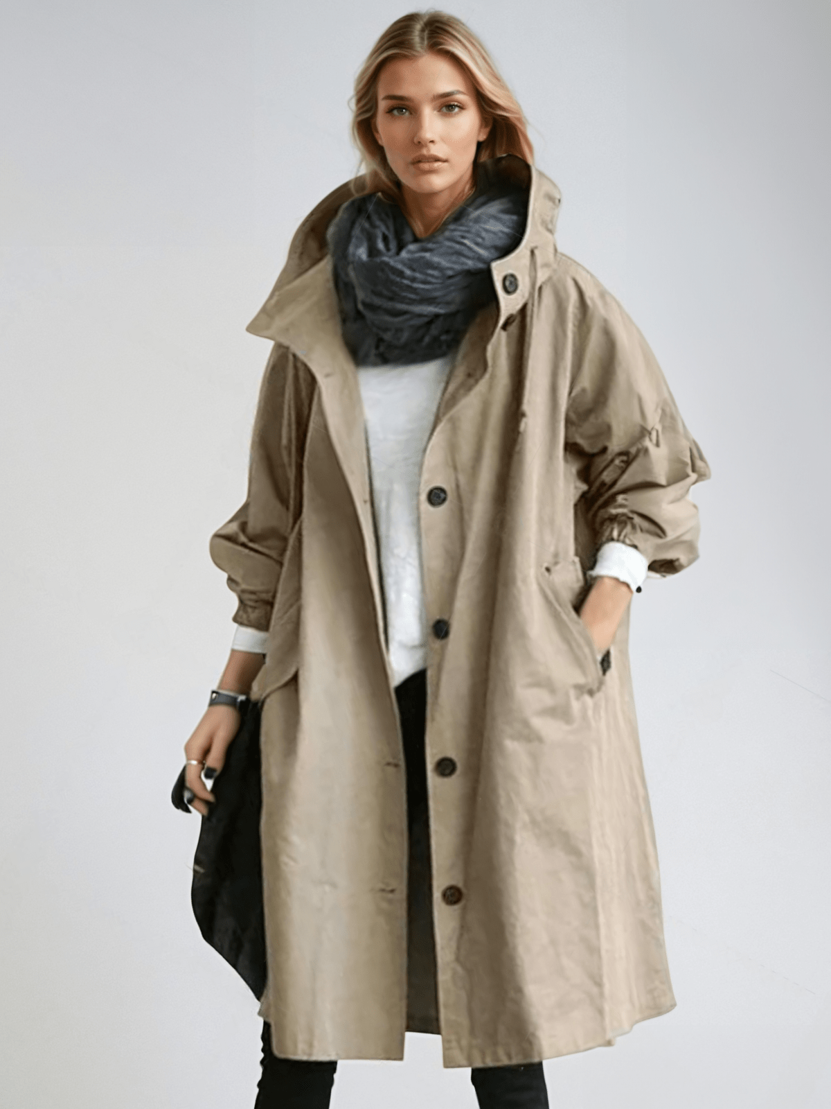 Damen Trenchcoat Knopfleiste Stehkragen