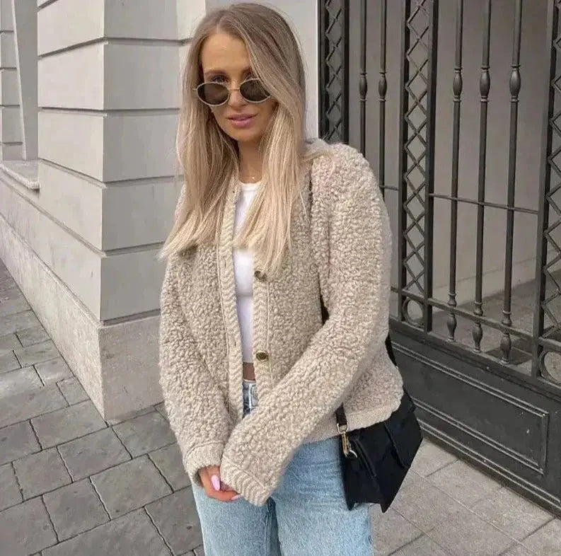 Luna Damen Teddyjacke Weich Beige - Norvielle