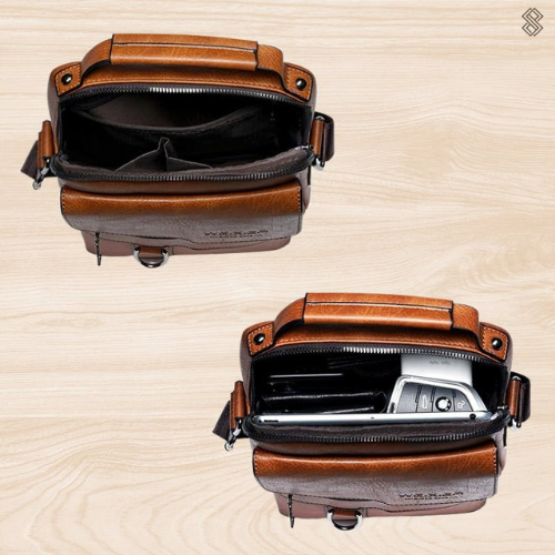 Damen Leder Schultertasche Reißverschluss Verstellbar