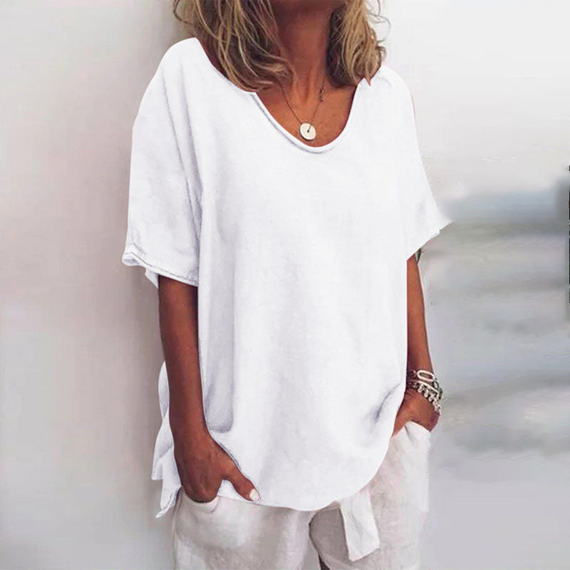 Damen T-Shirt Kurzarm Baumwolle Weiß