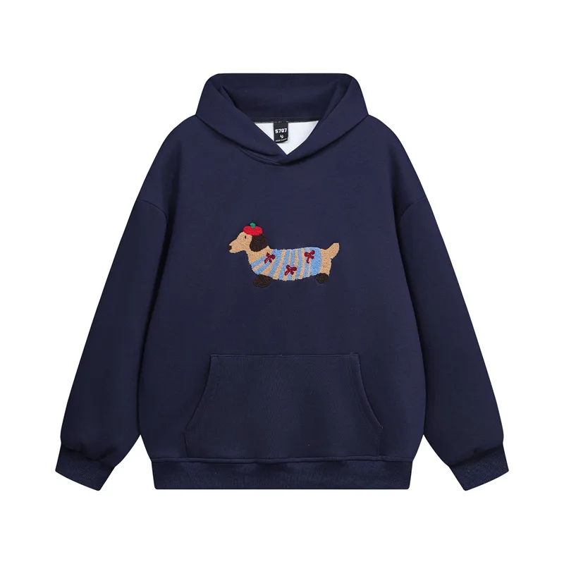 Damen Oversize Kapuzenpullover Hunde-Print Hellgrau