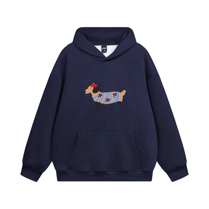 Damen Oversize Kapuzenpullover Hunde-Print Hellgrau