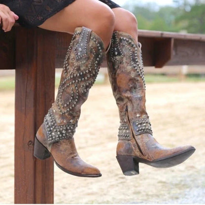Norvielle Damen Cowboystiefel Absatzleder Schwarz - Norvielle