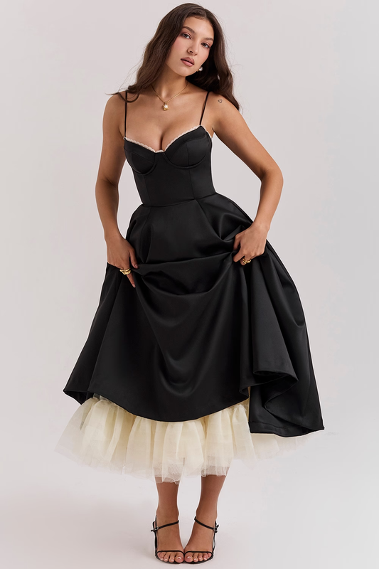 Elegantes Damen Midi-Kleid mit Korsett-Oberteil und Voluminösem Rock - Norvielle