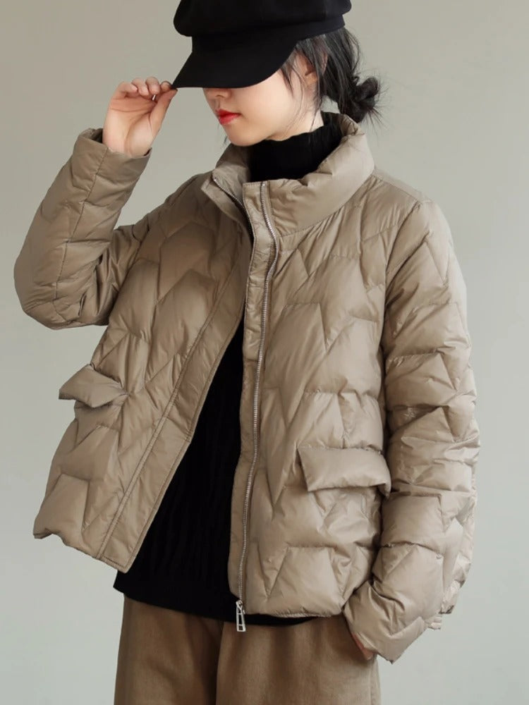 Damen Ultraleichte Wattierte Daunenjacke Stehkragen - Norvielle