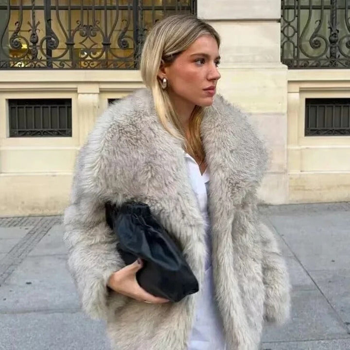 Norvielle Damen Kunstpelzmantel Warm