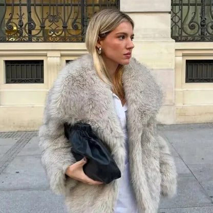 Norvielle Damen Kunstpelzmantel Warm