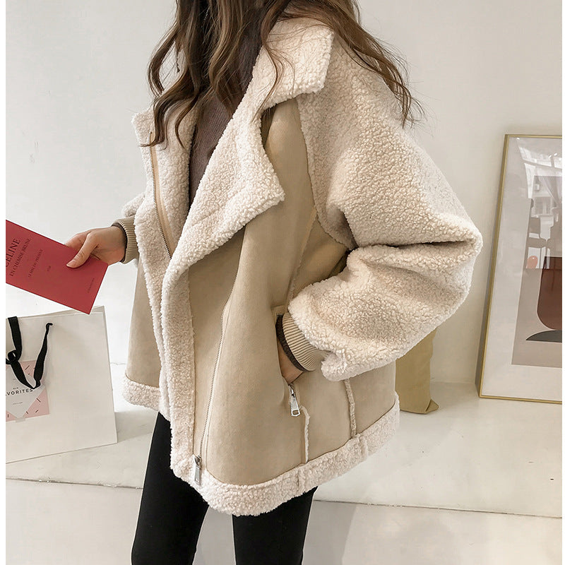 Damen Mantel Weiches Kunstlammfell Übergroß Schwarz - Norvielle