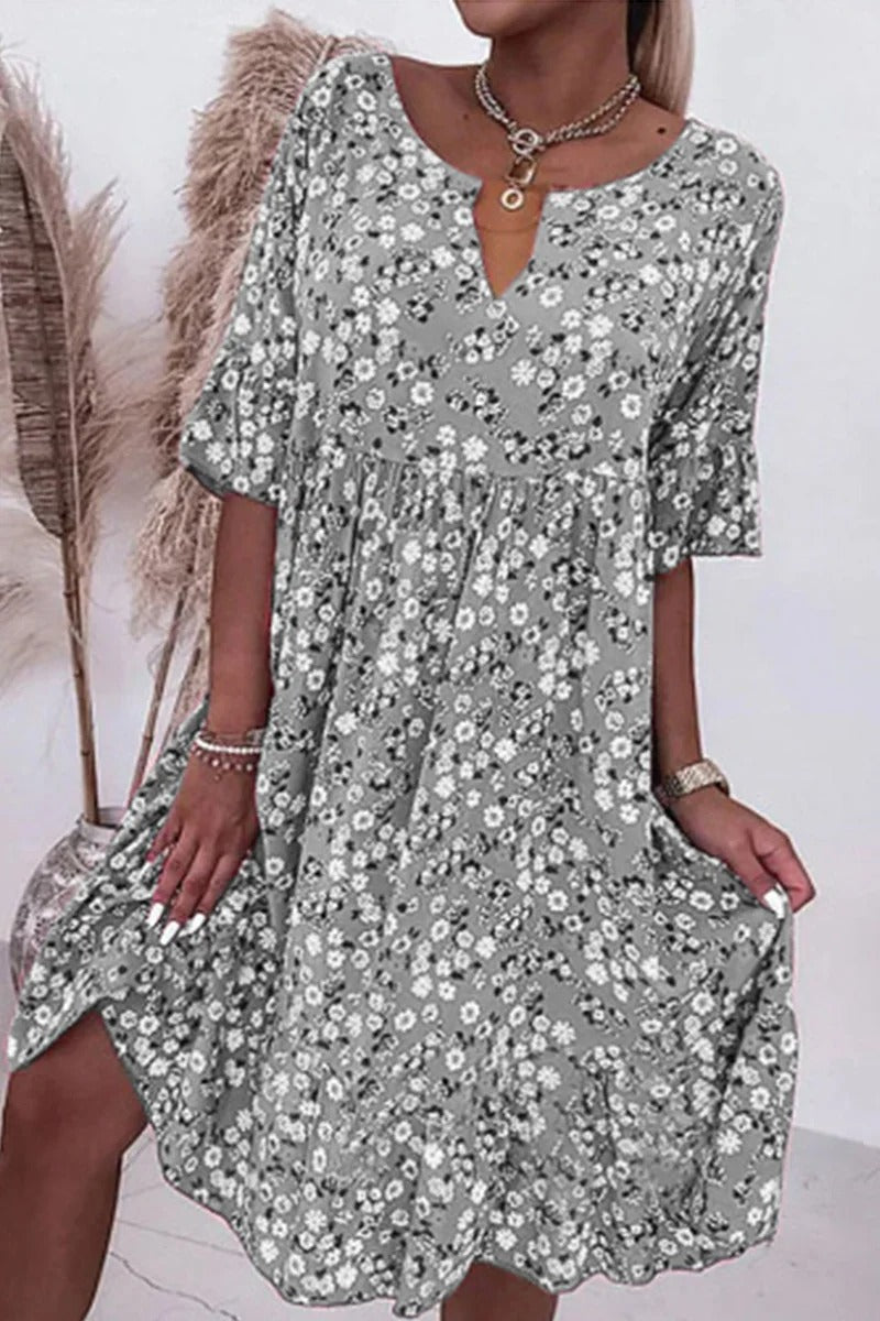 Damen Sommerkleid Blumendruck Baumwolle Leicht Rosa