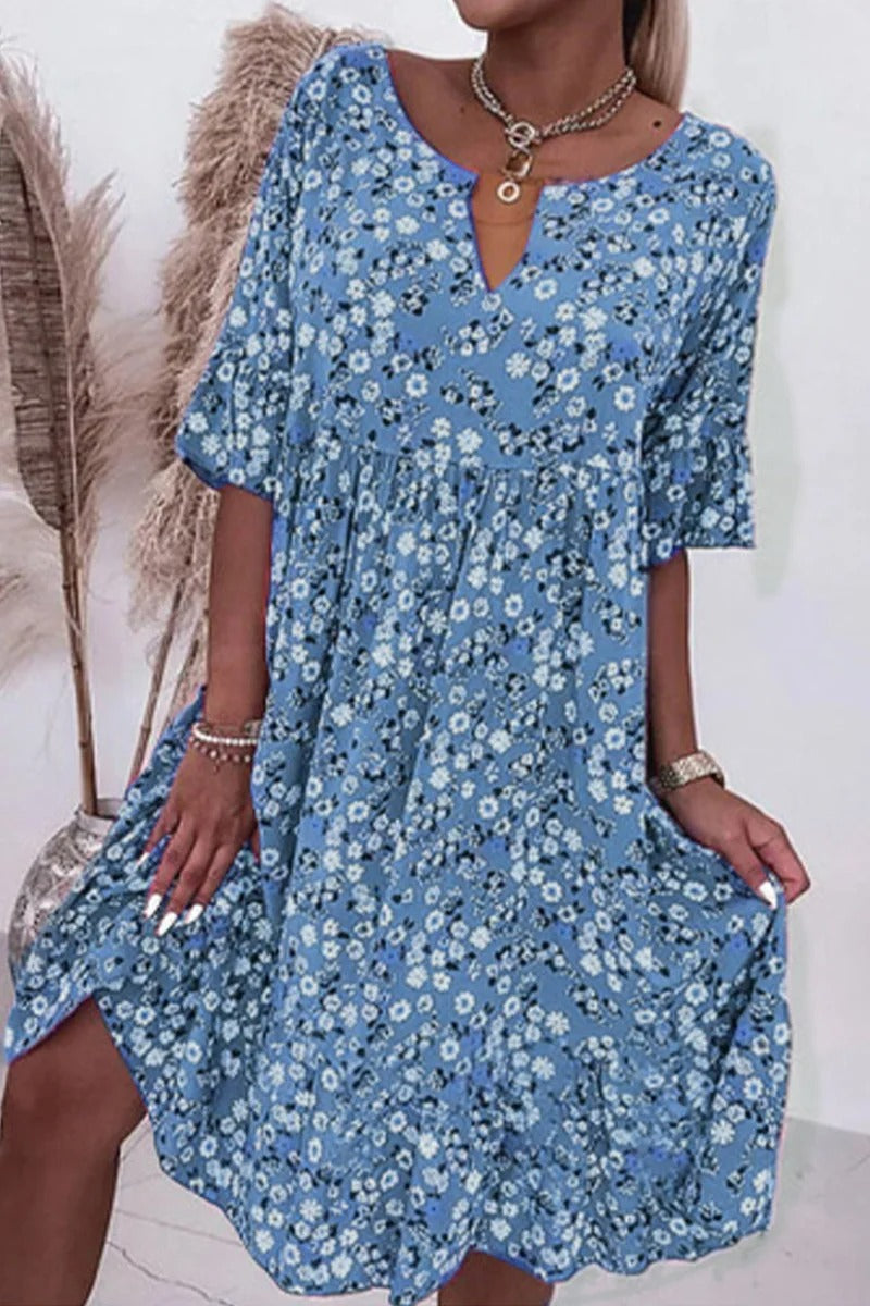 Damen Sommerkleid Blumendruck Baumwolle Leicht Rosa