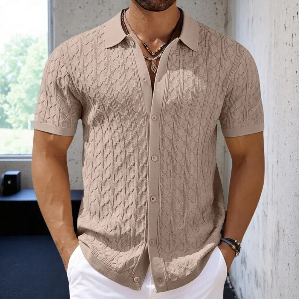 Reinhard Herren Polo-Shirt Strukturiert Knopfverschluss Weiß
