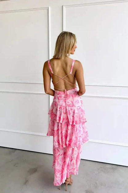 Emilia Damen Geblümtes Maxikleid Stufen-Schnitt