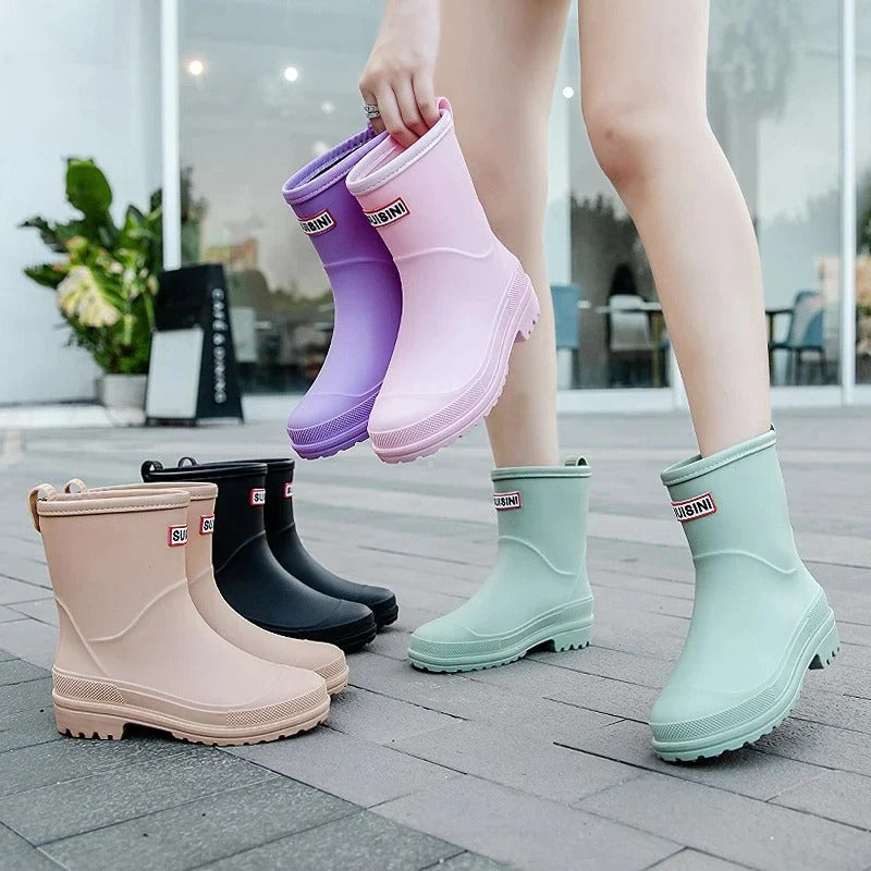 Damen Regenstiefel Modisch Schwarz - Norvielle