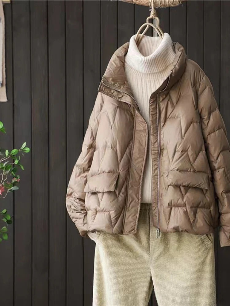 Damen Ultraleichte Wattierte Daunenjacke Stehkragen