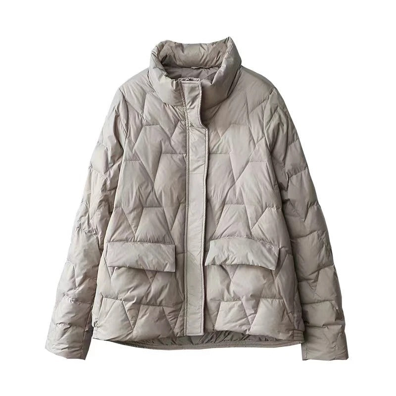 Damen Ultraleichte Wattierte Daunenjacke Stehkragen