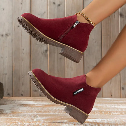 Damen Winterstiefel Blockabsatz Stiefeletten Reißverschluss