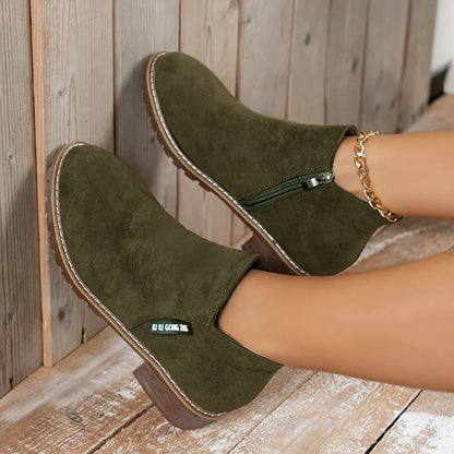 Damen Winterstiefel Blockabsatz Stiefeletten Reißverschluss