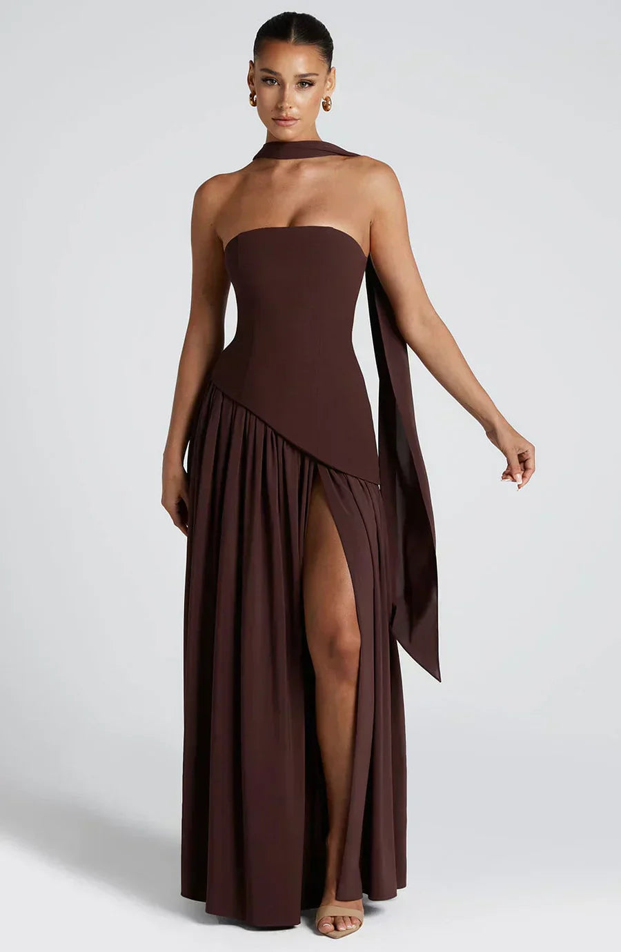 Damen Asymmetrisches Maxi-Kleid Hochzeitsgast