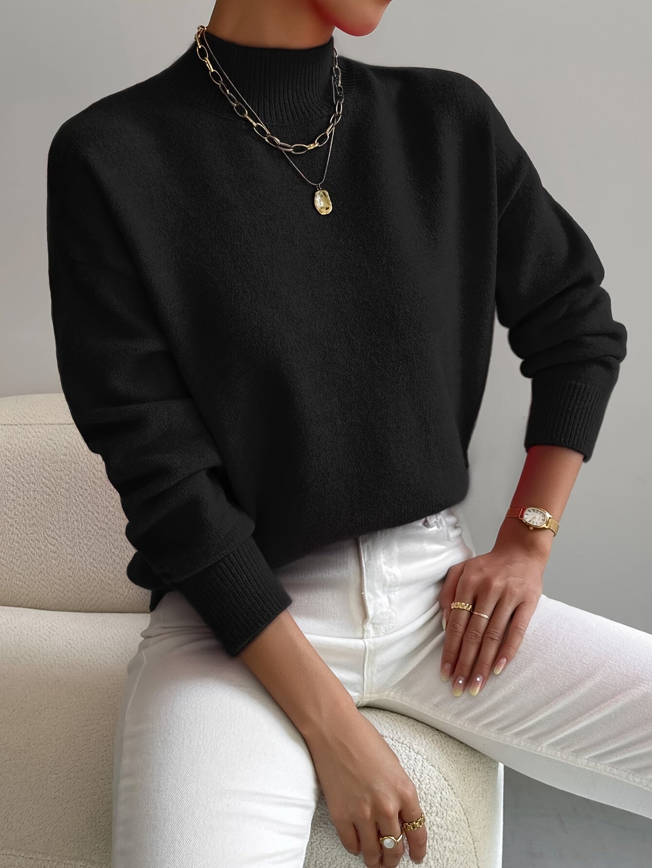 Damen Pullover Elegantes Design Warm Beige