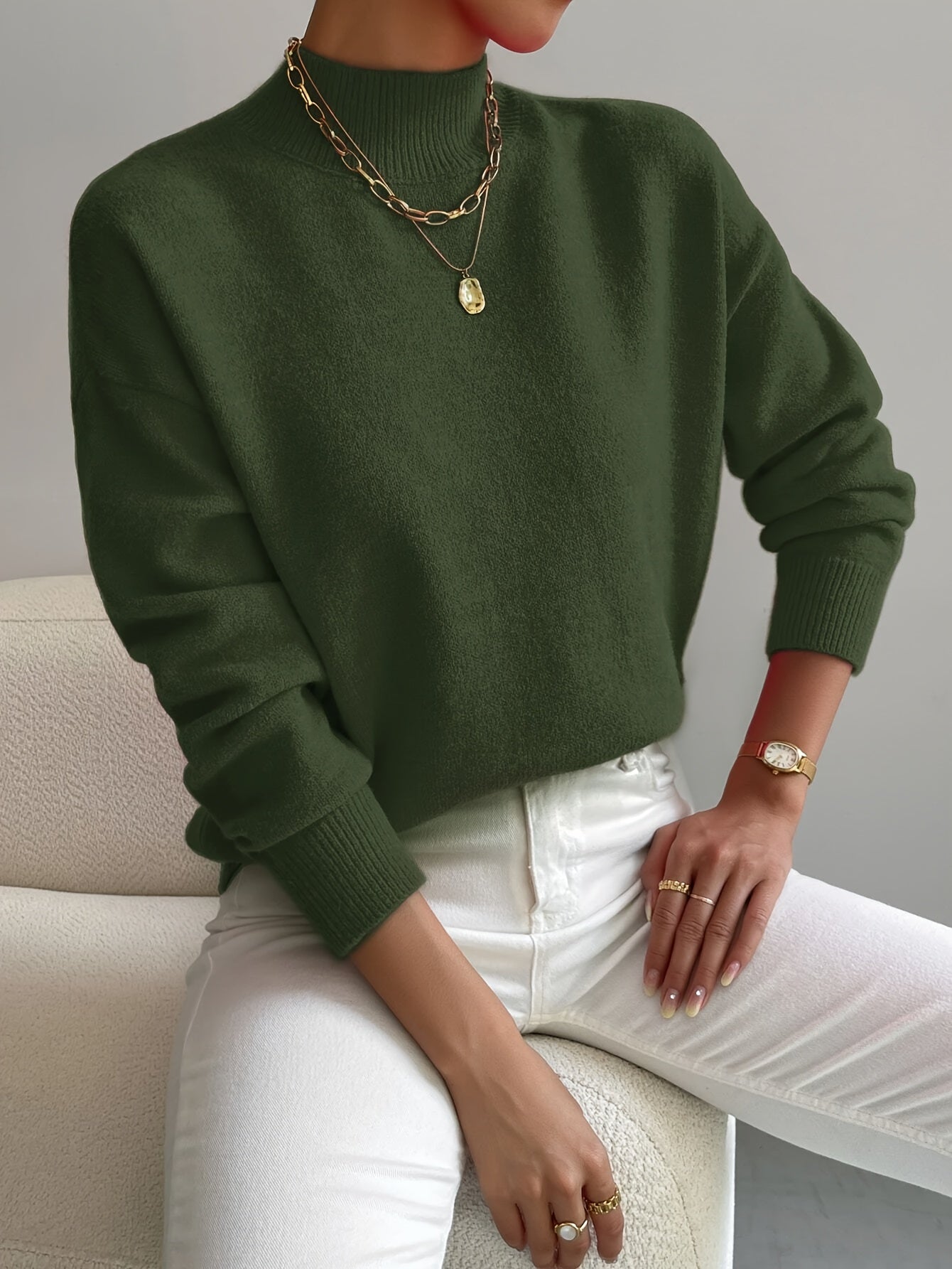 Damen Pullover Elegantes Design Warm Beige