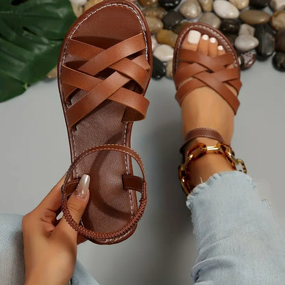 Geflochtene Damen Flache Sandalen