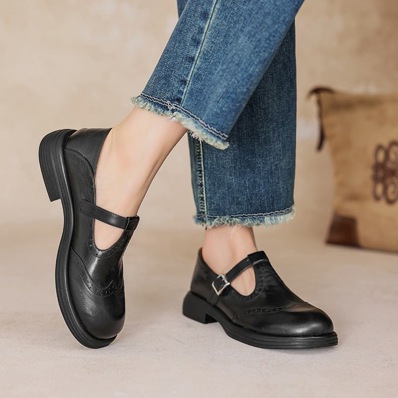 Damen Loafer Flach mit Riemen Leder