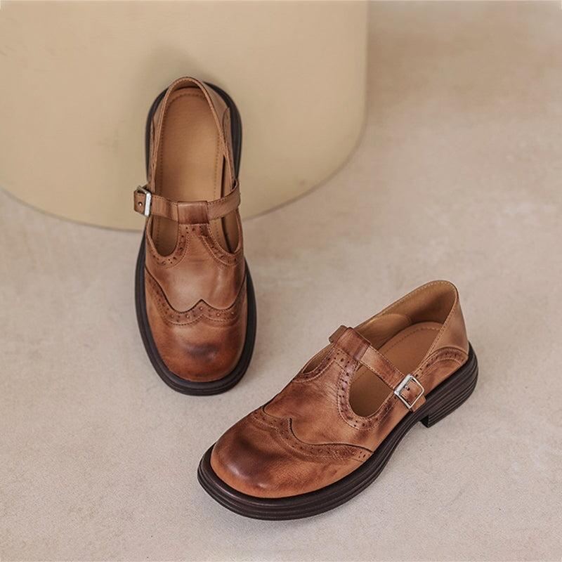 Damen Mary Jane Schuhe Wingtip T-Riemen