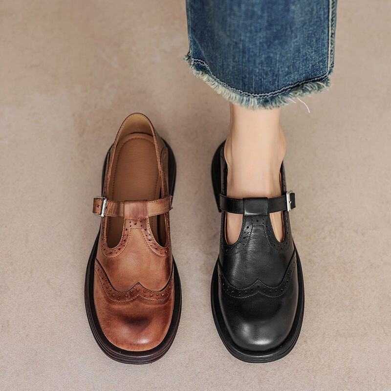 Damen Loafer Flach mit Riemen Leder
