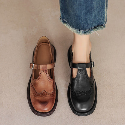 Damen Mary Jane Schuhe T-Riemen Wingtip