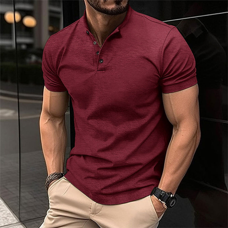 Herren Slim Fit T-Shirt mit Knopfleiste Grau