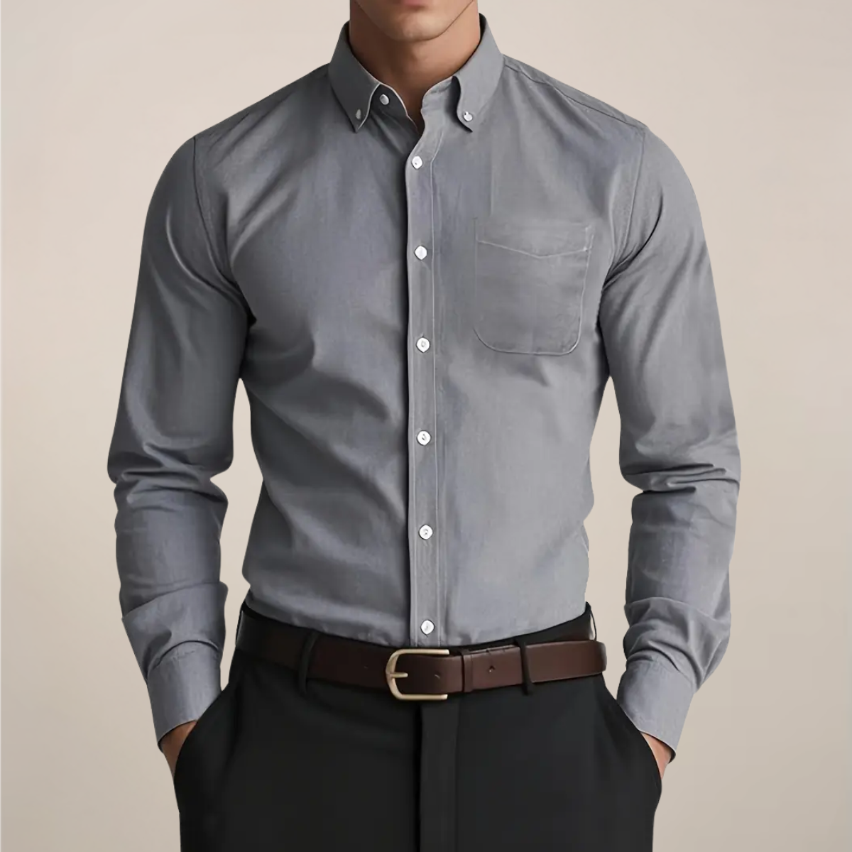 Herren Klassisches Langarm Hemd Button-Down
