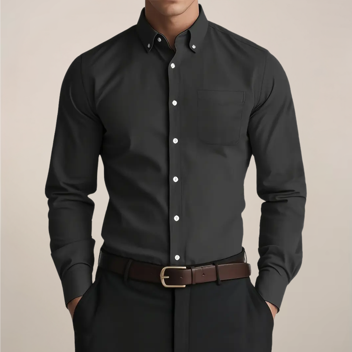 Herren Klassisches Langarm Hemd Button-Down