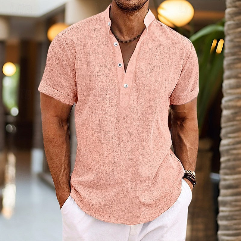 Herren Kurzarm Henleyshirt Baumwolle Weiß - Norvielle