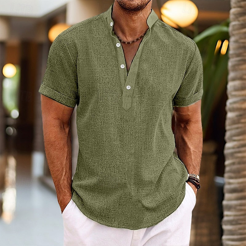 Herren Kurzarm Henleyshirt Baumwolle Weiß