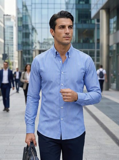 Herren Slim Fit Streifen Knopfhemd