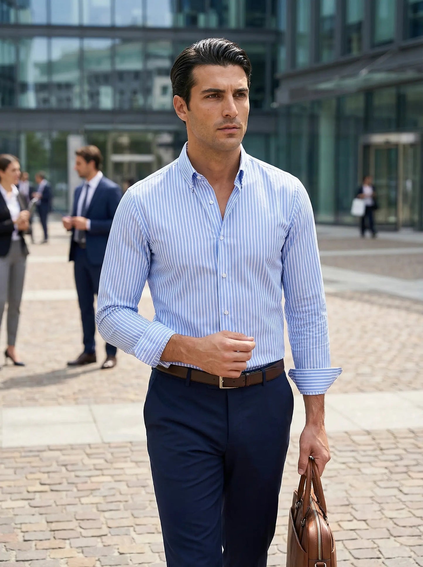 Herren Slim Fit Streifen Knopfhemd