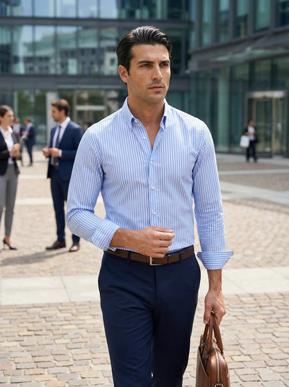 Herren Slim Fit Streifen Knopfhemd