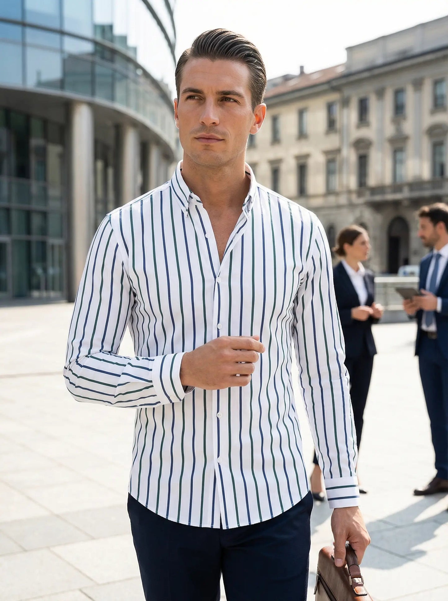 Herren Slim Fit Streifen Knopfhemd