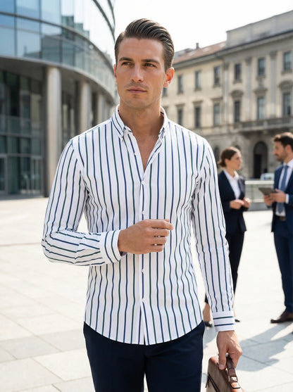 Herren Slim Fit Streifen Knopfhemd