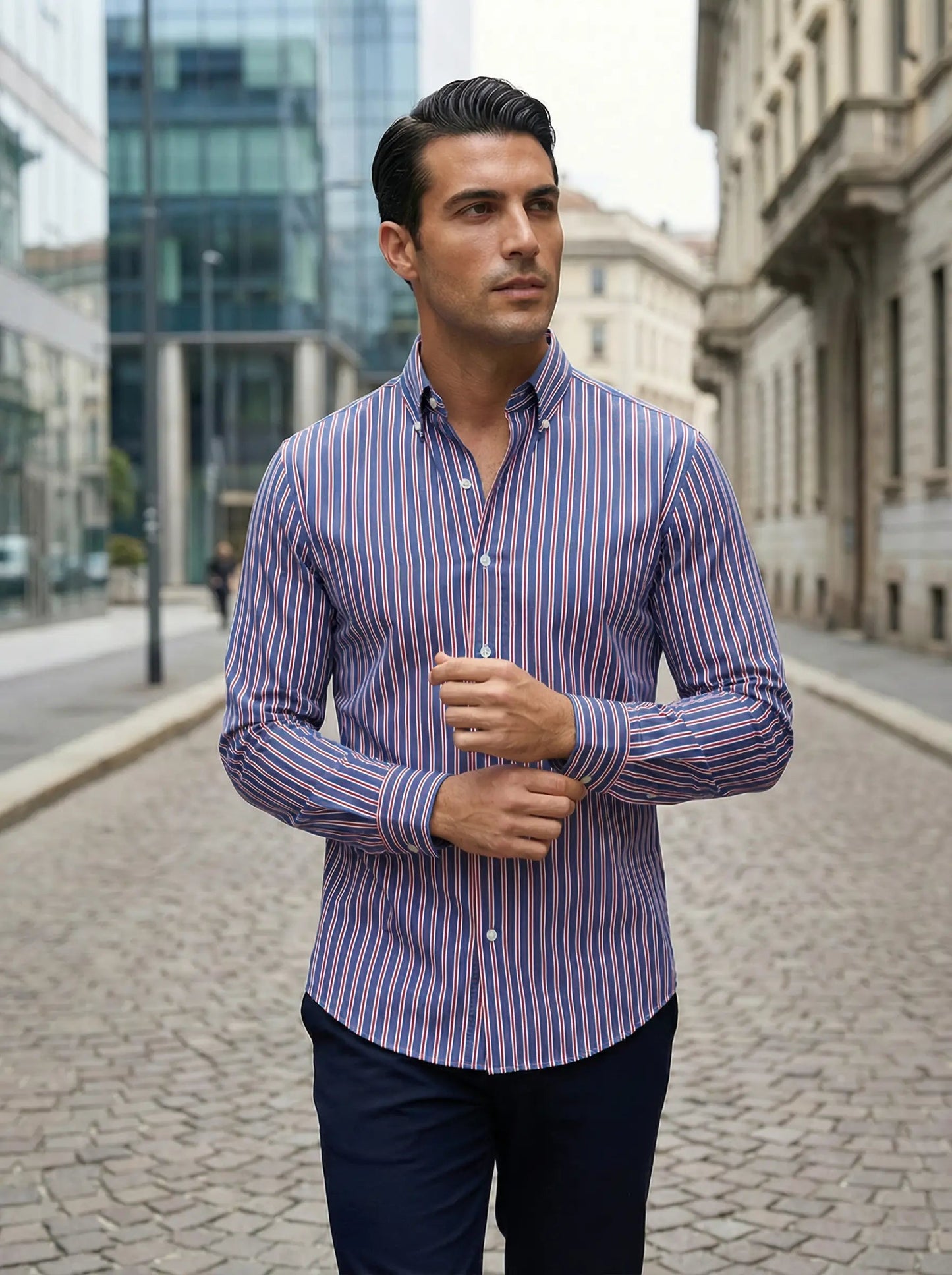Herren Slim Fit Streifen Knopfhemd