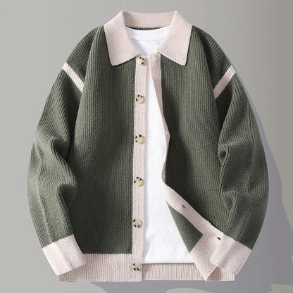 Herren Pulloverjacke Kontrastbesatz Knopfleiste