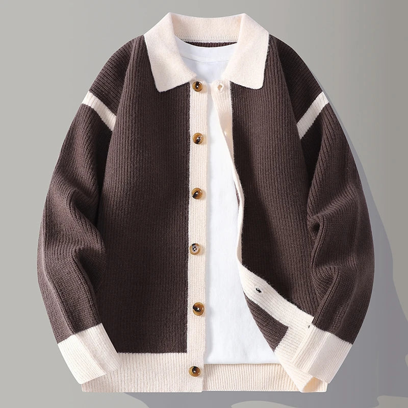 Herren Pulloverjacke Kontrastbesatz Knopfleiste