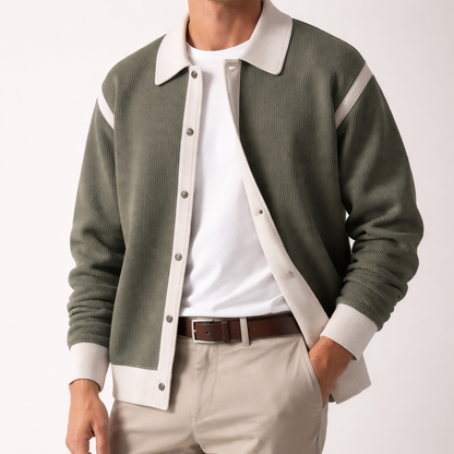 Herren Pulloverjacke Kontrastbesatz Knopfleiste - Norvielle
