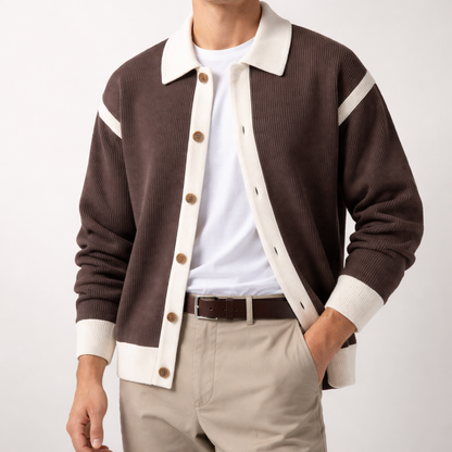 Herren Pulloverjacke Kontrastbesatz Knopfleiste